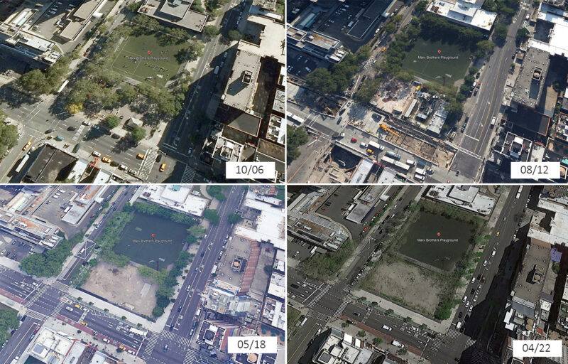 Marx Brothers Playground Aerial images before, during and after construction