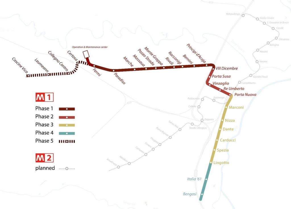 Map of Line M1, Turin