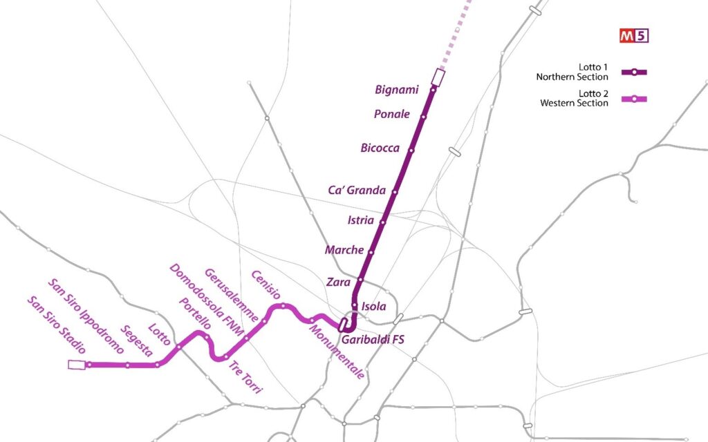 Map of the 2 phases of line M5