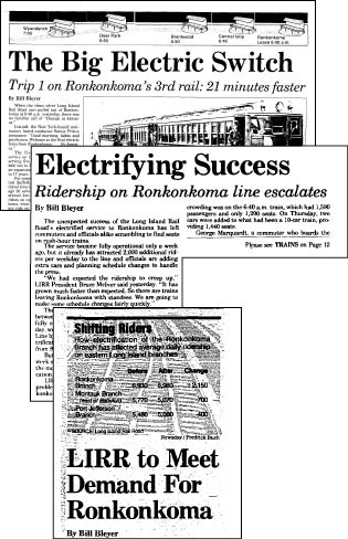 A series of news report by Long Island Newspaper Newsday commending the success of Ronkonkoma electrfication project on the LIRR